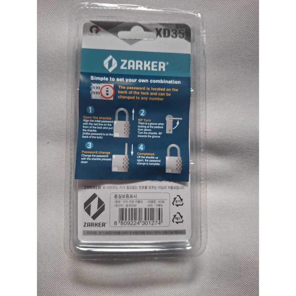 ZARKER XD35 Padlock- 3 Digit Combination Lock for Gym, Sports, School   Blue